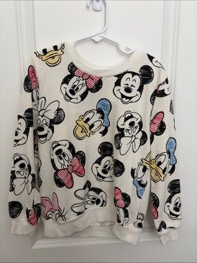 Disney Cream Sweatshirt with Mickey, Minnie, Donald Faces